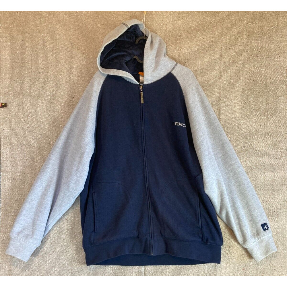 Mens Sz XL AND1‎ Hooded Sweater Blue Gray Full Zip Fleece Lined